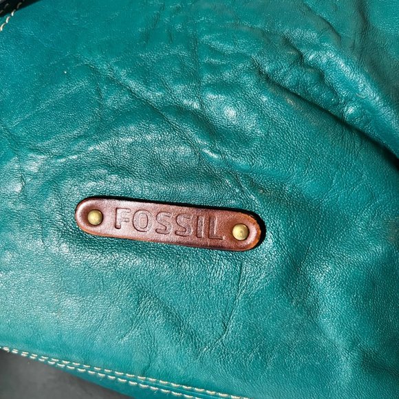 Fossil-Shoulder/Tote Leather Purse-Turquoise/Aqua Greenish Blue-Rare-Large - Picture 15 of 16